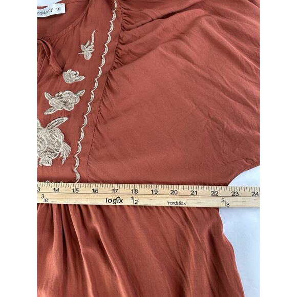 Rusttydustty Boho Blouse Tunic Sz 1XL Embroidered Balloon Sleeves Lightweight - Picture 14 of 15